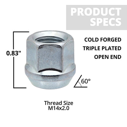 14x2 Open End 3/4" Hex Lug Nuts